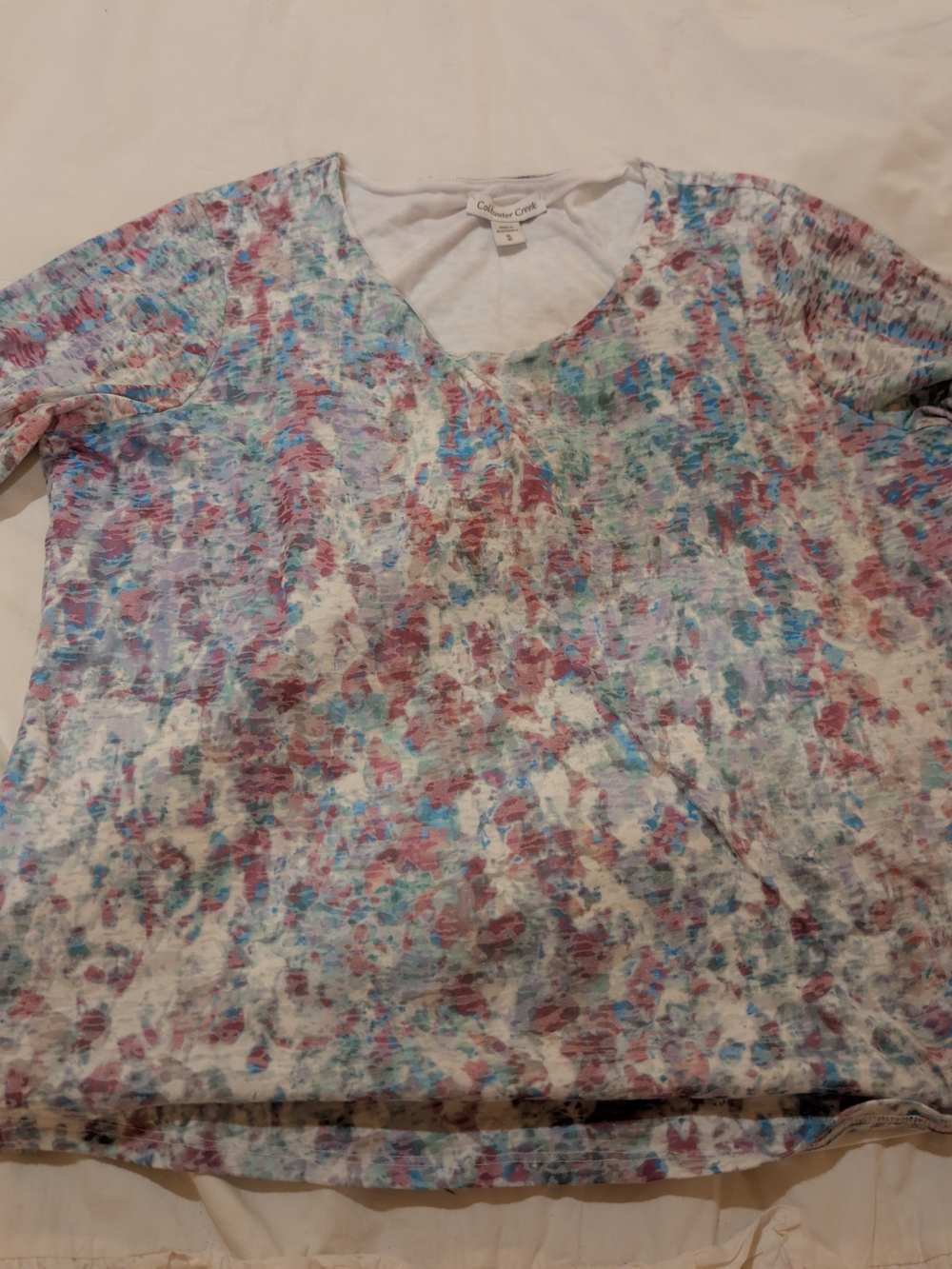 Coldwater Creek Multicolor Pastel 3/4 Sleeve Burnout Tee XL
